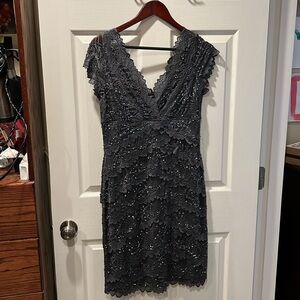 Georgiou Studio Lace & Beaded Grey Dress Size Large
